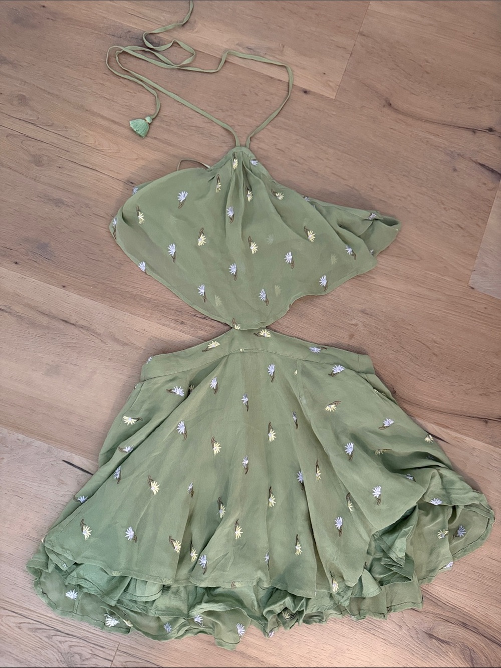 MAJORELLE Olive Green Embroidered Two-Piece Halter Dress